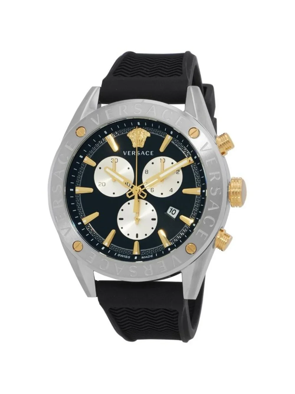NWT Versace V-Chrono Chronograph Quartz Black Dial Men's Watch